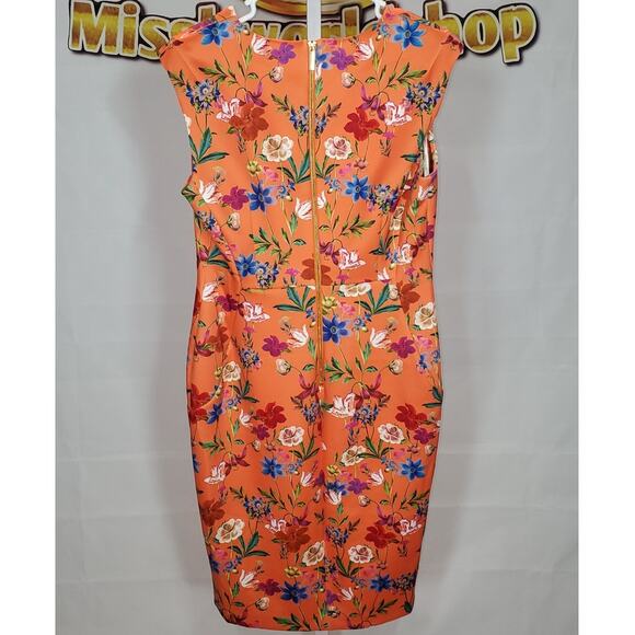 Calvin Klein Orange Floral Sleeveless Sheath Dress Size 12 - Picture 2 of 7